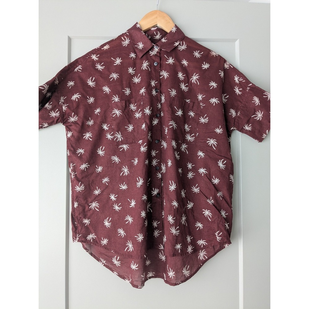 Madewell Women's Courier Palm‎ Tree All Over Print Short Sleeve Shirt Sz XS
